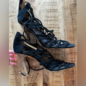 Coach Salvadora Black suede leather Strappy Heels sandals size 9